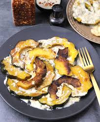 Roasted Acorn Squash In Garlic Cream Sauce Cook With Kushi