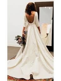 3 4 Sleeve Modest Wedding Dresses Backless Simple Long Sleeve Wedding Dress Awd1135 Long Sleeve Wedding Dress Simple Wedding Dress Low Back Modest Wedding Dresses
