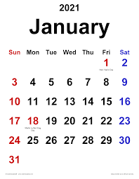 You can download our printable blank calendars in 4 different formats and print them for free. January 2021 Calendar Templates For Word Excel And Pdf
