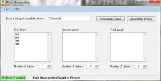 Enter letters that get instantly unscrambled to display all dictionary words these letters can spell. Download Word Unscrambler 12 30 10