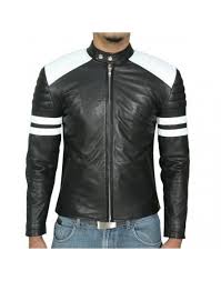 Black Biker White Stripes Mens Nappa Leather Jacket Leather Jacket Men Real Leather Jacket Lambskin Leather Jacket