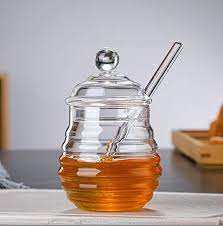 Amazon.com: 10 OZ Transparent Honey Jar with Dipper and Lid Glass Beehive Style  Honey Pot for Home Kitchen Store Honey and Syrup: Home & Kitchen