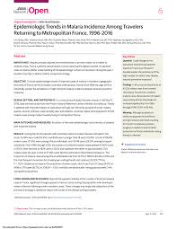 Pdf Epidemiologic Trends In Malaria Incidence Among Travelers Returning To Metropolitan France 1996 2016