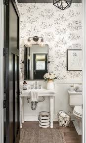 Black And White Powder Room Wallpaper Chicago Toile Wallpaper Black And White With Undermount Bathroom Sinks Powder Ro Powder Bathroom Pendant Lighting Farmhouse Powder Room Bathroom Style