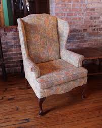 Teagan armless accent chair, floral pattern. Green And Yellow Floral Pattern Wingback Chair Salvage One
