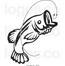 Royalty Free Vector Of A Jumping Black And White Fish And Hook Logo Fish Clipart Vector Free Fishing Svg
