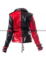 Pin On Asylum Harley Quinn Studded Biker Black Red Leather Jacket