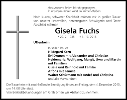 Maybe you would like to learn more about one of these? Traueranzeigen Von Gisela Fuchs Trauer Flz De
