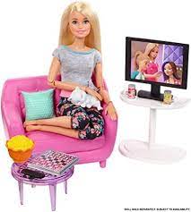 Amazon Com Barbie Indoor Furniture Playset Living Room Includes Kitten Furniture And Accessories For Movie And Gam Barbie Toys Barbie Doll Set Barbie Bubble