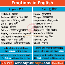 List Of Emotions In English With Bengali Meaning English Vocabulary Words Emotions English Vocabulary