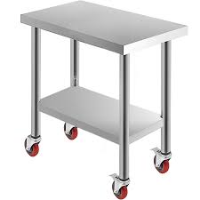 The metal table can increase the surface area in your kitchen for prep work, and double as a serving station during a party or holiday dinner. 30 X18 Kitchen Work Table With Wheels Shelving Rolling Adjustable Und Vevor Us