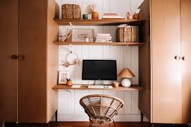 Small hanging desk in a hallway. How We Repurposed Our Wardrobes Into A Built In Desk Collective Gen