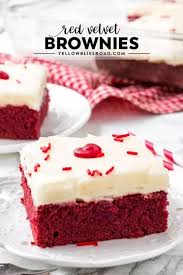 Red Velvet Brownies With Cream Cheese Frosting Yellowblissroad Com Recipe Red Velvet Brownies Baked Dessert Recipes Desserts