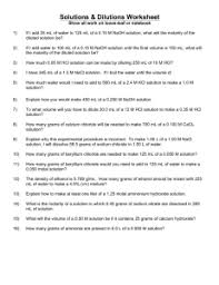 Dilutions Worksheet 11u Chem
