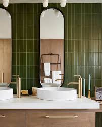 As Fall Fades Darker Shades Of Green Emerge And Become The Leading Color Of Winter We Re Sharing All Of Our Green Tile Bathroom Modern Bathroom Tile Bathroom