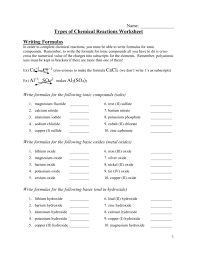Double displacement 3) 3 mg + 1 fe 2o3 2 fe + 3 mgo type of reaction: Types Of Chemical Reactions Worksheet