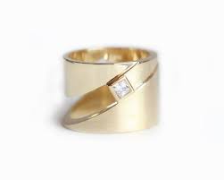 Extra Wide Gold Band Geometric Gold Ring With Diamond Etsy Modern Gold Ring Gold Rings Rings For Men