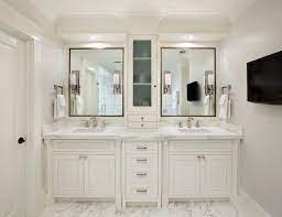 60 inch harvard vanity matched set with available wall mirror and linen tower in antique cherry finish. Double Vanity With Center Console Traditional Bathroom Msm Property Development