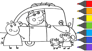 Recycled toilet paper rolls colored paper sheets printed images of peppa. Peppa Pig George Mummy Pig Daddy Pig Ride A Car Coloring Page Camping Artsy Kids Youtube