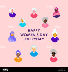 Happy International Woman Day Gratulation.Feminism Concept.Different  Nationalität,Religions Ältere Rentner Ladies.Feminine Empowerment  Stock-Vektorgrafik - Alamy