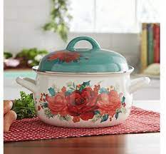 The Pioneer Woman Cheerful Rose Enamel On Steel Dutch Oven With Lid 4 Quart Htf Ebay In 2021 Pioneer Woman Cookware Cooking Essentials Pioneer Woman