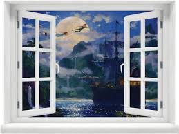 Window With A View Disney Peter Pan Neverland At Night Wall Wall Murals View Wallpaper Mural