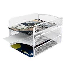 Paper organizers are the perfect way to separate your documents while keeping them neat and organized, as well as providing the perfect storage space for them as well. Adiroffice 3 Tier White Steel Mesh Paper Tray Desktop Organizer 634 02 Whi The Home Depot