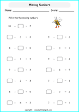 Grade 1 subtraction worksheets on single digit subtraction with missing numbers (minuend or subtrahend). Grade 1 Subtraction With Missing Numbers Math School Worksheets For Primary And Elementary Math Education