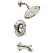 Moen Wetherly Spot Resist Brushed Nickel 1 Handle Bathtub And Shower Faucet With Rain Showerhead Shower Faucet Shower Tub Tub And Shower Faucets