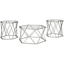 Includes coffee table and 2 end tables. Ashley Furniture Madanere 3 Piece Glass Top Accent Coffee Table Set In Chrome T015 13