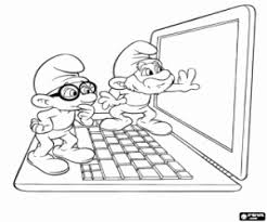 Ausmalbilder Die Schlumpfe Und Einem Computer Zum Ausdrucken