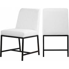 White Faux Leather Diamond Quilted Dining Chair Black Legs Set Of 2 Dining Chair Upholstery Dining Chairs Leather Kitchen Chairs
