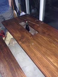 Lowes Picnic Table Hack Add A Wine Cooler Compartment Using A Planter Box Great Beer And Juice Ice Box Too Picnic Table Hack Picnic Table Table
