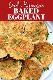 Garlic Parmesan Baked Eggplant Crispy Baked Not Fried Eggplant With Garlic Parmesan Breading A Delicious In 2020 Baked Eggplant Recipes Recipes Vegetable Recipes