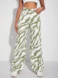 High Waist Zebra Stripe Jeans Shein Eur