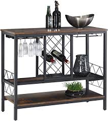 Amazon Com Waytrim Wine Rack Table With Glass Holder Vintage Industrial Wine Bar Cabinet With Storage Wine Sto In 2020 Wine Rack Table Wine Bar Cabinet Wine Storage