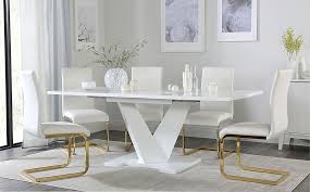 Repairing loose dining chairs yourself. Turin White High Gloss Extending Dining Table With 6 Perth White Leather Chairs Gold Legs Furniture And Choice