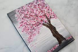 The composition of the elements where formed directly on the canvas with paint and used no preliminary. Painting A Cherry Blossom Tree With Acrylics And Cotton Swabs