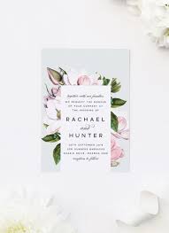 Elegant Magnolia Flower Wedding Invitations Pale Pink Blue Green Florals Magnolia Wedding Invitations Flower Wedding Invitation Botanical Wedding Invitations