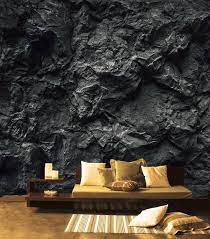 Dark Wall Mural For Living Room Black Stone Wall Removable Wallpaper Black Texture Self Adhesive Large Wallpaper Stone Texture Wall Art Stone Texture Wall Stone Walls Interior Dark Wall