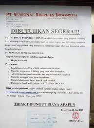 Aneka jenis pekerjaan bisa sobat dapatkan ketika di pekalongan ada lowongan supervisor, loker di rumah sakit sebagai dokter, perawat, bidan, apoteker, atau peluang menjadi guru paud sd tk smp di pekalongan dan seterusnya, dan pegawai kantoran. Info Loker Tangerang Cikupa