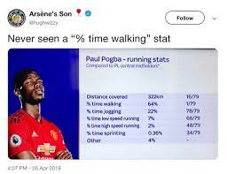 With these statistics he ranks number 232 in the premier league. Paul Pogba Stat Reveals He S Walked More Than Any Other Premier League Midfielder Mirror Online
