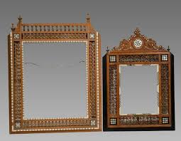 Lot Of 2 Middle Eastern Syrian Moorish Mirror Frames Size 22 3 8 25 1 2 Inches High Fine Hand Carved Wooden Mirro On Dec 06 Mirror Frames Mirror Moorish