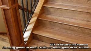 It might be best to lay down the plastic drop cloth and stained treads over the cloth. How To Sand Stairs Treads Stain Paint Diy Staircase Makeover