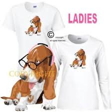 Details About Puppies Rule Smart Basset Hound Dog 1 Pink Headphones Series Ladies T Shirt