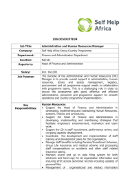 Head of finance job description template. Job Description Self Help Africa