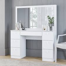 It is carefully studied and designed for small spaces and to save on precious floor space in this modern world. Boahaus Artemisia Modern Vanity Table With Mirror And 7 Drawers White Finish Walmart Com Walmart Com