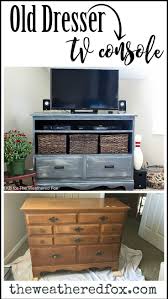 Tv Console Diy From Old Dresser Guest Post From Reinvented The Weathered Fox Tv Console Diy Dresser Tv Stand Diy Dresser