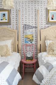 In this room from little greene, limiting the wallpaper to just one wall means that the extra dose of pattern a little bit of marble wallpaper adds a subtle dose of texture to this bedroom from lonny. Wallpaper Accent Wall In The Girls Shared Bedroom Again Nesting With Grace