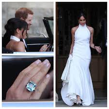 The Bride S Evening Dress Is Designed By Stella Mccartney And Is A Bespoke Lily White High Neck Gown Royal Wedding Harry Harry And Meghan Wedding Harry Wedding